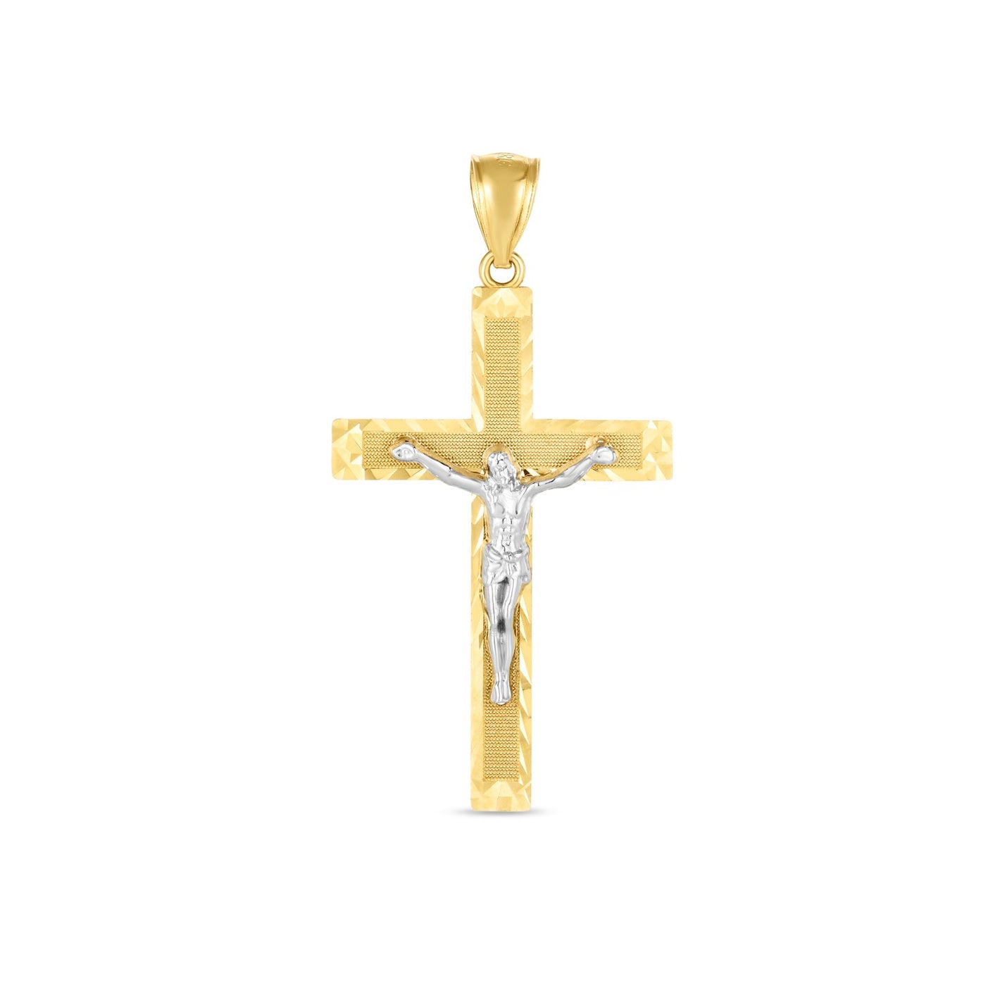 14k Two Tone Gold High Polish Diamond Cut Cross Pendant