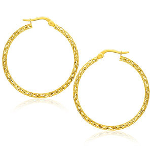 10k Yellow Gold Large Textured Hoop Earrings