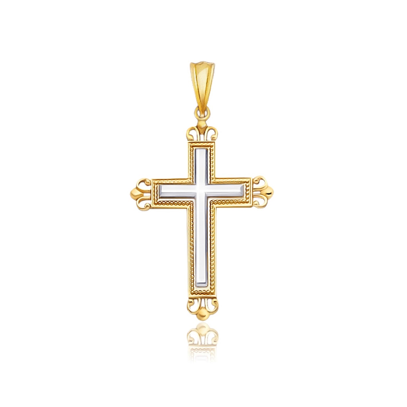 14k Two-Tone Gold Cross  with an Ornate Budded Style Pendant