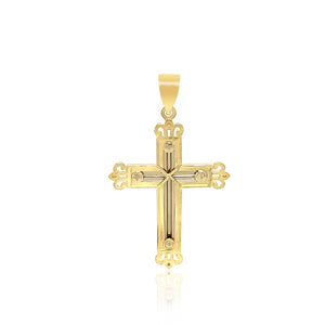 14k Two-Tone Gold Cross  with an Ornate Budded Style Pendant