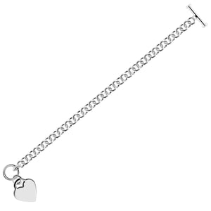 Sterling Silver Rhodium Plated Rolo with a Heart Charm Chain Bracelet