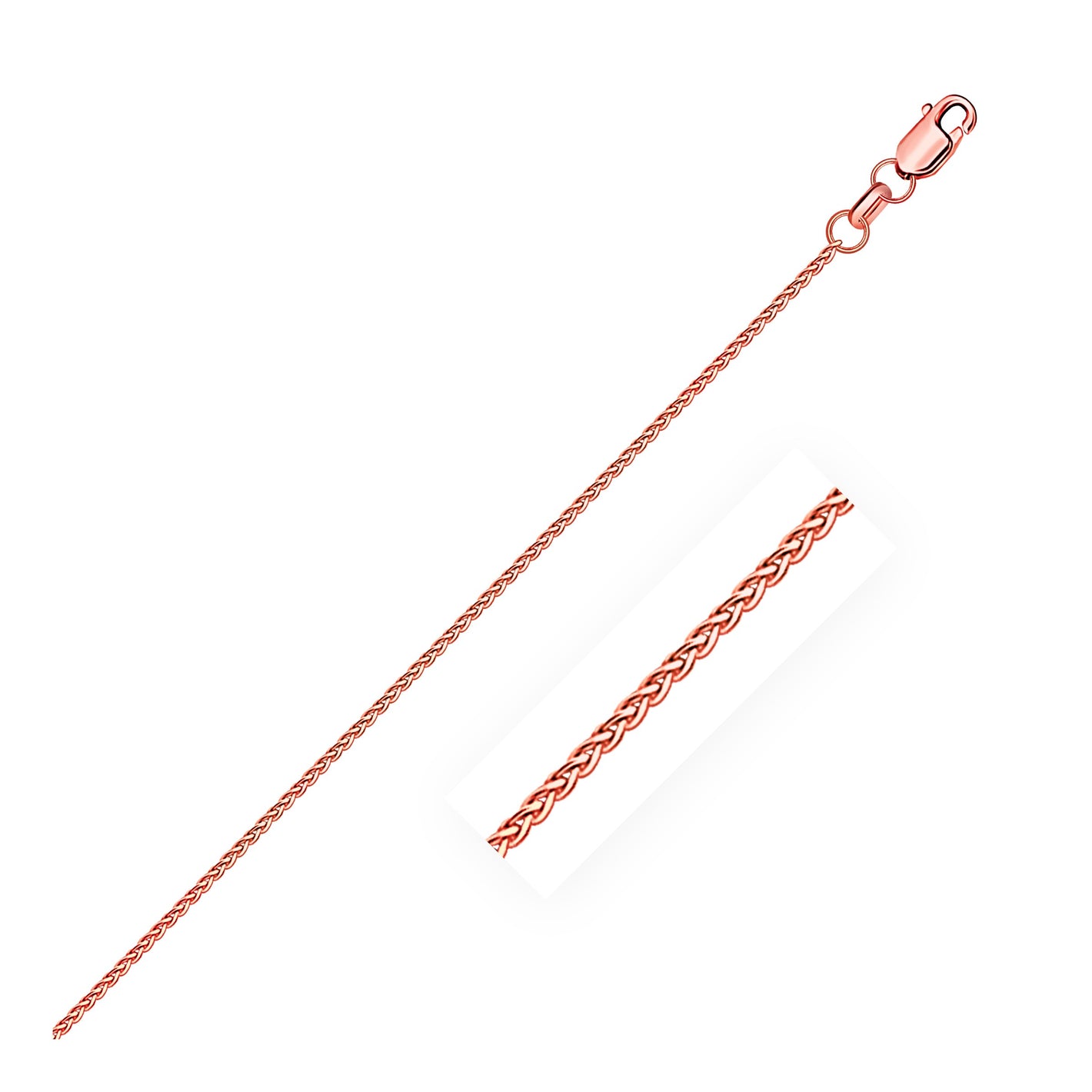 1.1mm 14k Rose Gold Diamond Cut Round Wheat Chain