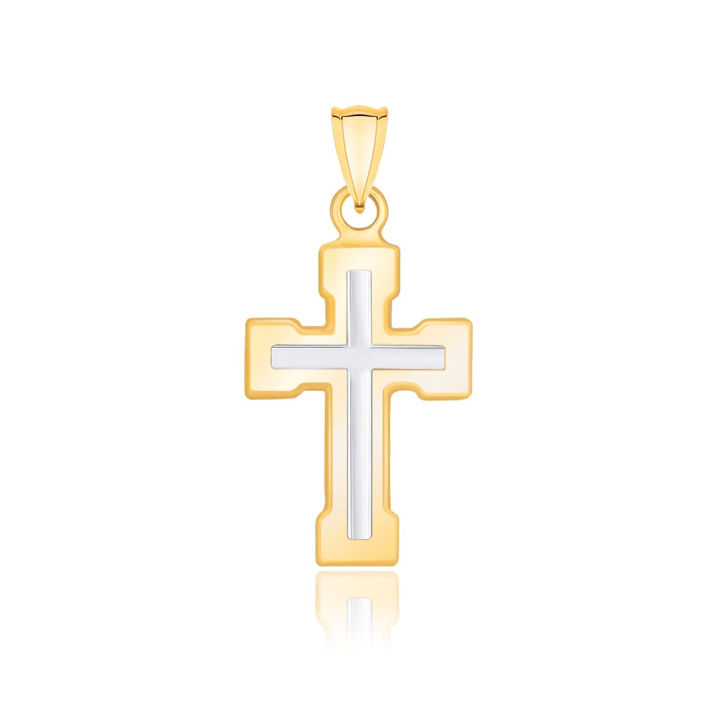 14k Two-Tone Gold Dual Cross Design  with Block Ends Pendant