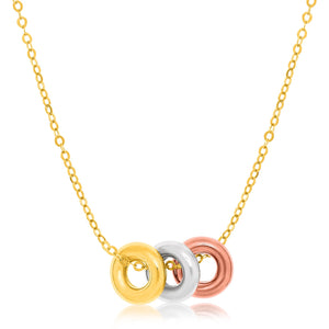 14k Tri-Color Gold Chain with Three Open Circle Accents Necklace