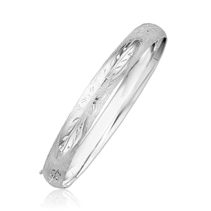 8.0mm 14k White Gold  Classic Floral Carved Bangle