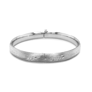 8.0mm 14k White Gold  Classic Floral Carved Bangle