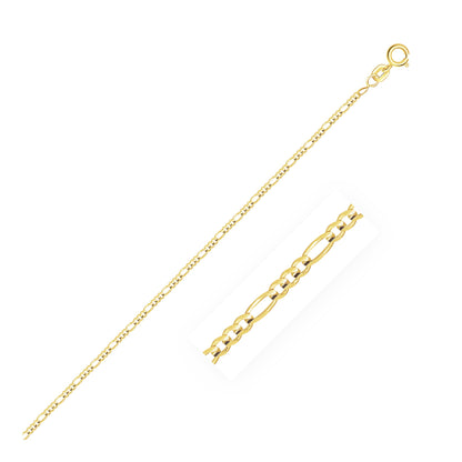 1.3mm 14k Yellow Gold Solid Figaro Chain