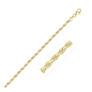 3.0mm 10k Yellow Gold Solid Diamond Cut Rope Chain