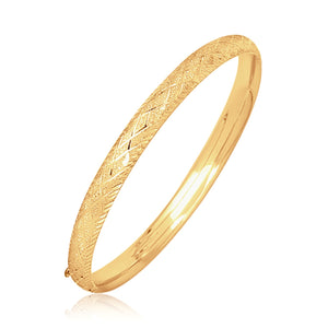 6.0 mm 14k Yellow Gold Diamond Carved Bangle