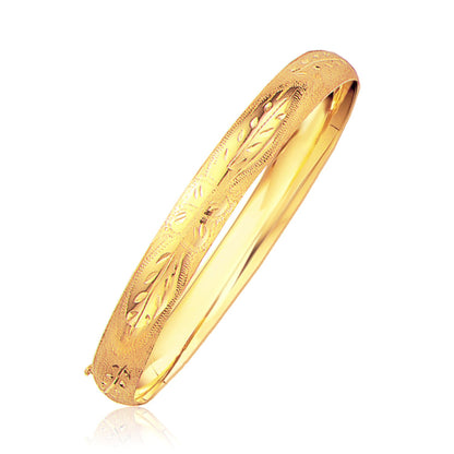 8.0mm 14k Yellow Gold Classic Floral Carved Bangle