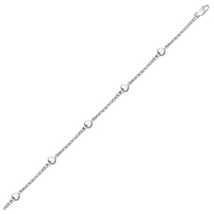 14k White Gold with Puffed Heart Design Anklet