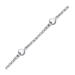 14k White Gold with Puffed Heart Design Anklet