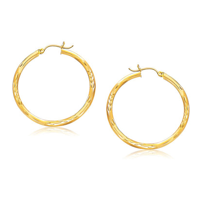 14k Yellow Gold Fancy Diamond Cut Hoop Earrings