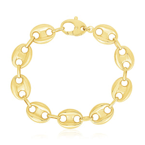 15 mm 14k Yellow Gold High Polish Lite Puffed Mariner Link Bracelet