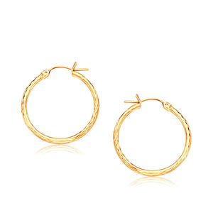 14k Yellow Gold with Diamond-Cut Finish  Slender Hoop Earring