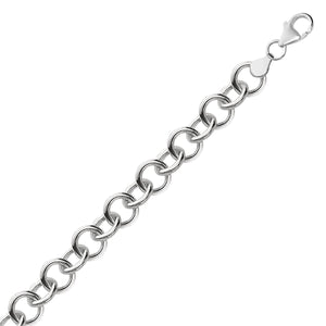 Sterling Silver with Rhodium Plating  Rolo Style Polished Charm Bracelet