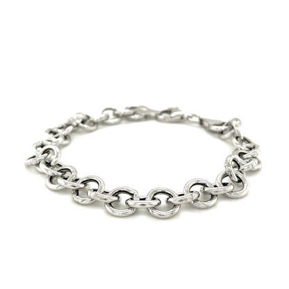 Sterling Silver with Rhodium Plating  Rolo Style Polished Charm Bracelet