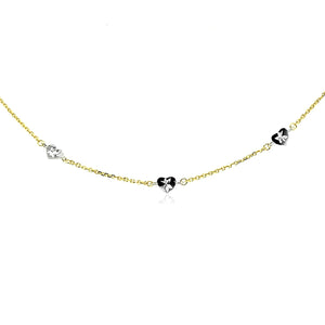 14k Two Tone Gold  with Diamond Cut Heart Style Stations Anklet