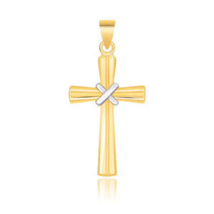 14k Two-Tone Gold Cross with a Center X Design Pendant