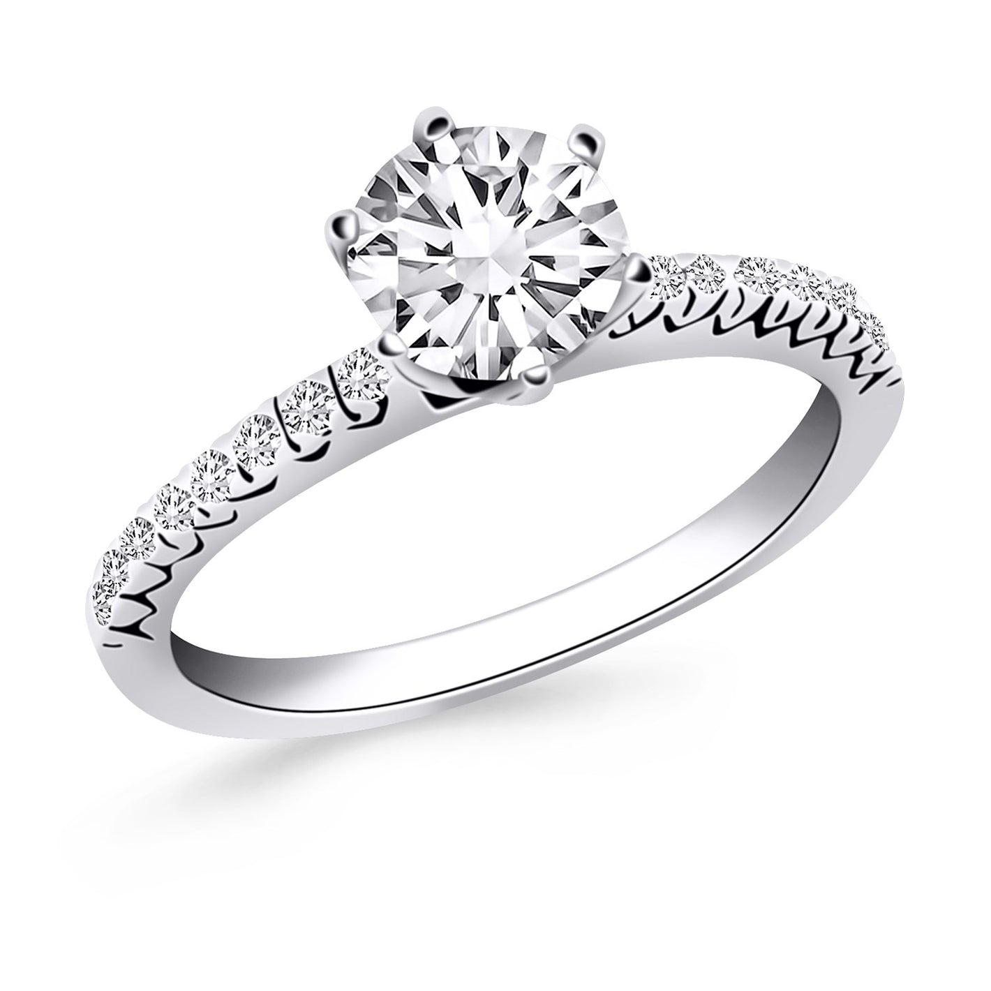 14k White Gold with Fishtail Diamond Accents Engagement Ring