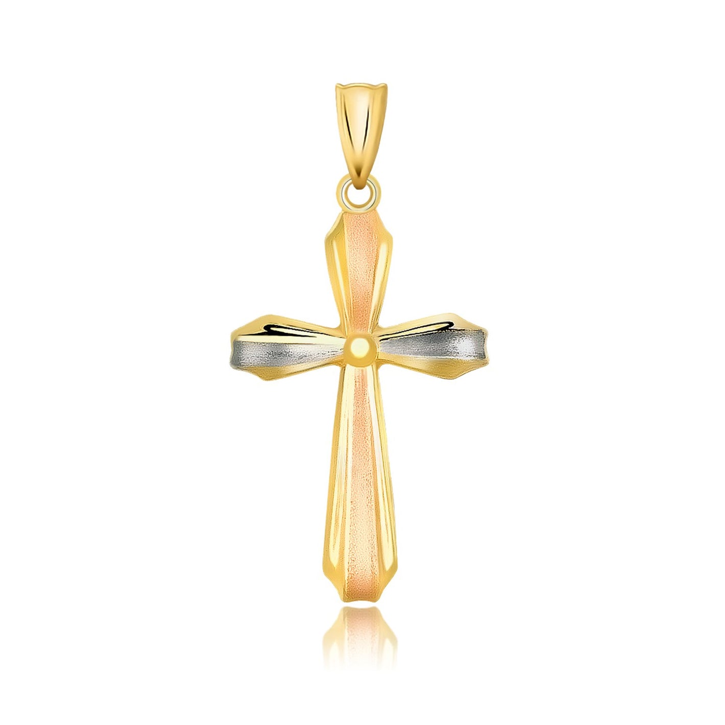 14k Tri Color Gold Cross Motif  with Textured Finish Pendant