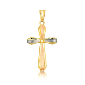 14k Tri Color Gold Cross Motif  with Textured Finish Pendant