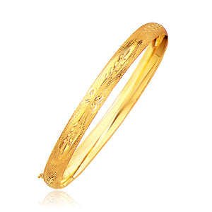 6.0mm 14k Yellow Gold Classic Floral Carved Bangle