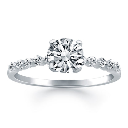 14k White Gold Diamond  with Shared Prong Diamond Accents Engagement Ring