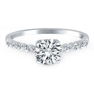 14k White Gold Diamond  with Shared Prong Diamond Accents Engagement Ring