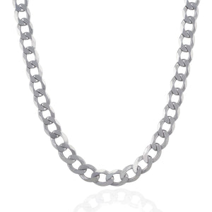 8.4mm Rhodium Plated  Sterling Silver Curb Style Chain