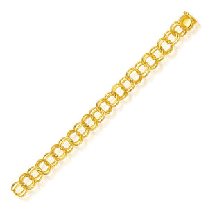 10.0mm 14k Yellow Gold Solid Double Link Charm Bracelet