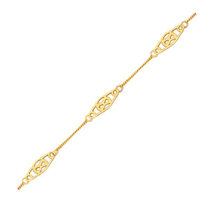 14k Yellow Gold  with Fancy Diamond Shape Filigree Stations Anklet