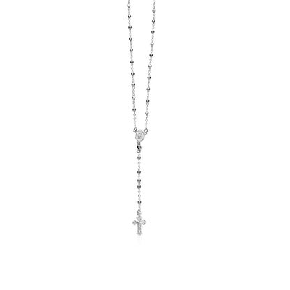 Sterling Silver Fine Rosary Chain and Bead Necklace