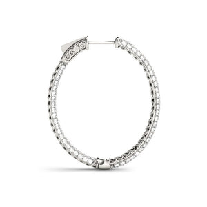 2 cttw Diamond Hoop with Double Sided Three Row 14k White Gold  Earrings