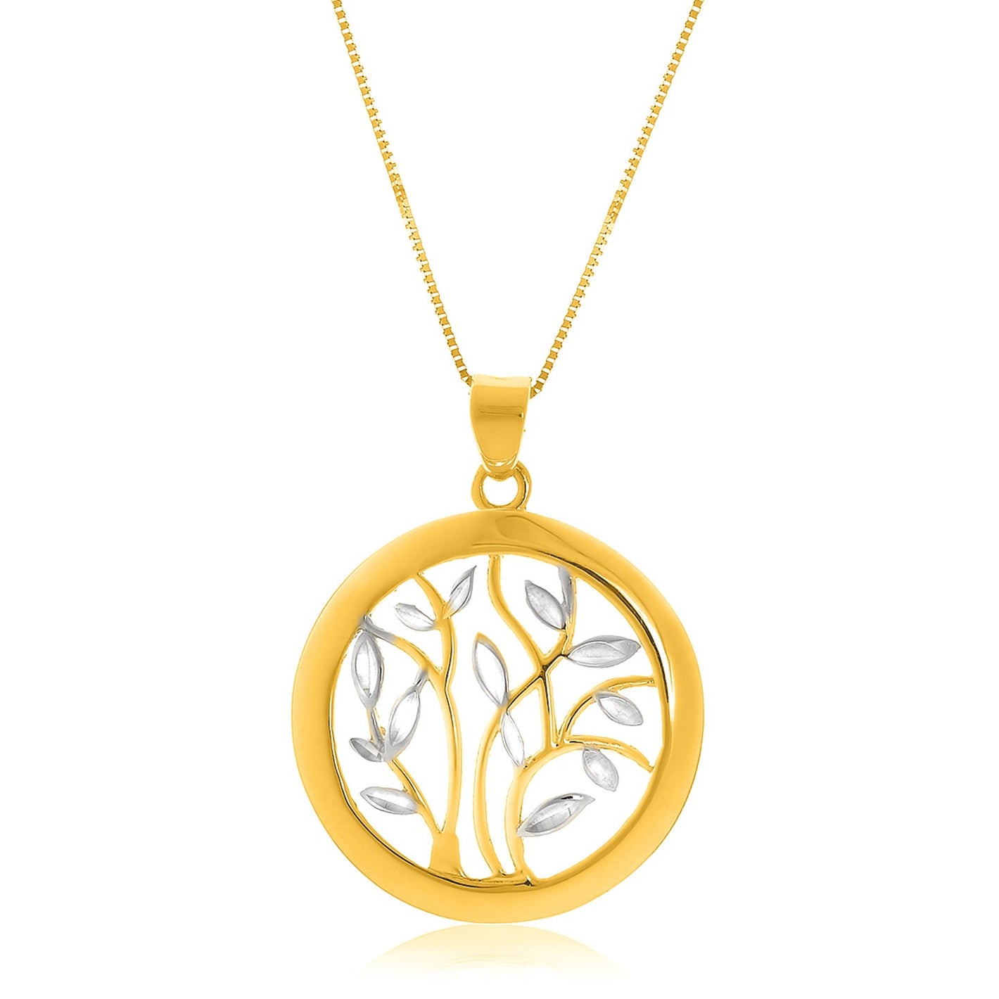 14k Two-Tone Gold  with an Open Round Tree Design Pendant