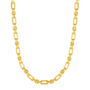 14k Yellow Gold Rounded Rectangular Link with Textured Round Links Necklace