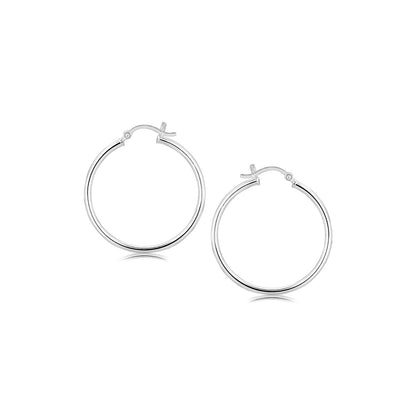 Sterling Silver Thin Polished Hoop Style  with Rhodium Plating Earrings