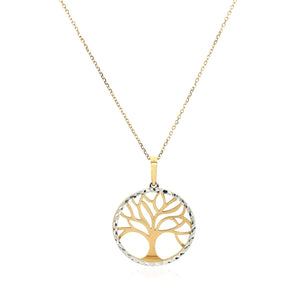 14k Two Tone Gold Two Layer Tree Pendant