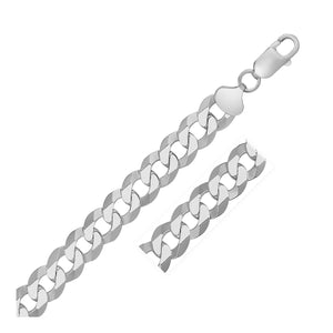 13.6mm Rhodium Plated Sterling Silver Curb Style Bracelet