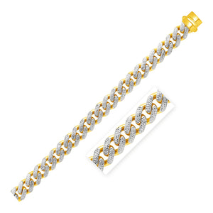 14k Two Tone Gold  Wide Curb Chain with White Pave Bracelet