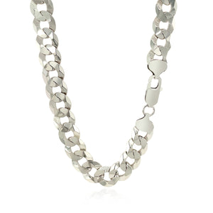 9.5mm Rhodium Plate Sterling Silver Curb Style Chain