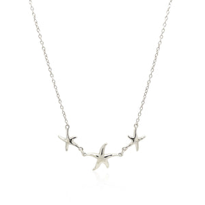 Sterling Silver with Three Starfish Necklace