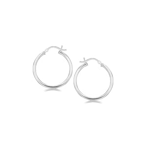 Sterling Silver Rhodium Plated Thin and Polished Hoop Motif Earrings