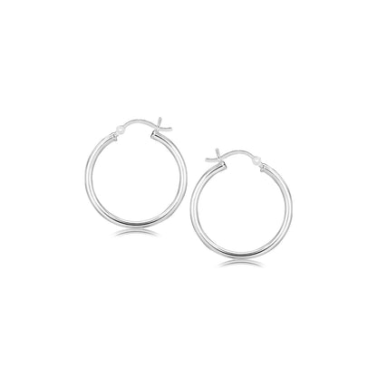 Sterling Silver Rhodium Plated Thin and Polished Hoop Motif Earrings