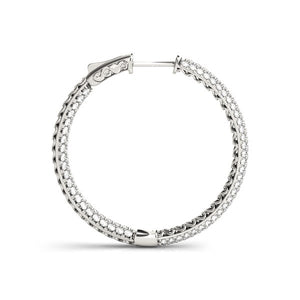 7 cttw Diamond Hoop with  Two Row Pave Set  14k White Gold  Earrings