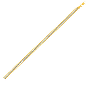 10k Two Tone Gold Triple Strand Rope Chain Bracelet