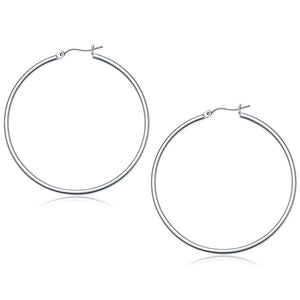 10k White Gold Polished Hoop Earrings