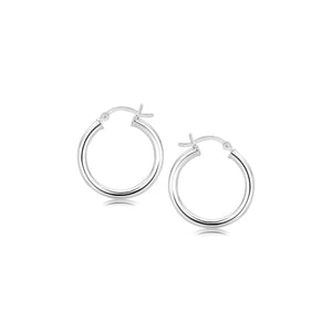 Sterling Silver Polished Hoop Motif with Rhodium Plating  Earrings