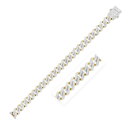 11.5mm 14k Yellow Gold White Pave High Polish Modern Lite Edge Chain