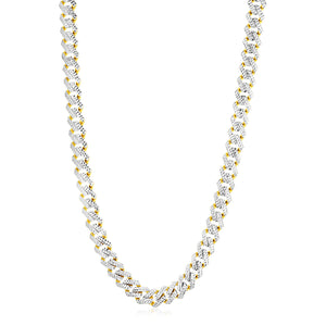 11.5mm 14k Yellow Gold White Pave High Polish Modern Lite Edge Chain